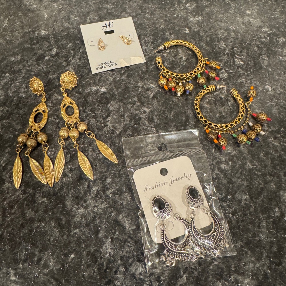 Vintage Bohemian Costume Jewelry Set Multi Toned Western Boho Dangle and Studs